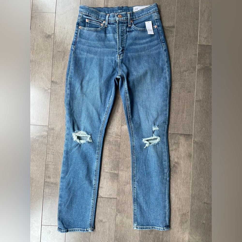 Gap high rise vintage slim jeans, medium destroy wash, size 29 (8)